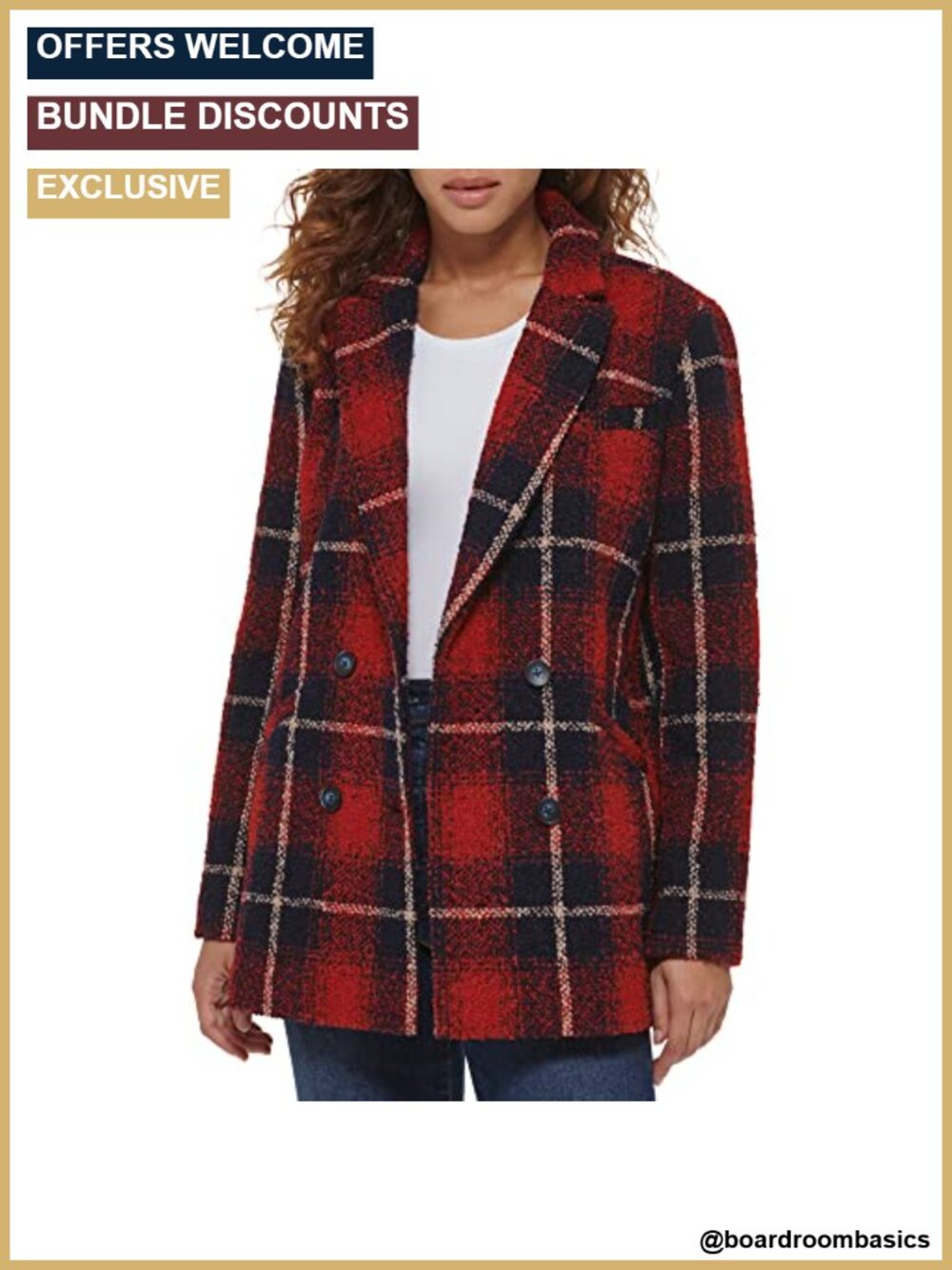 Wool Blend Double Breasted Blazer for Women with Welt Pockets